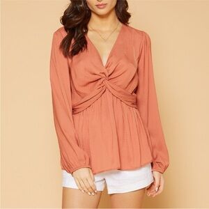 Pleione Women's Rust Twist-Front Blouse